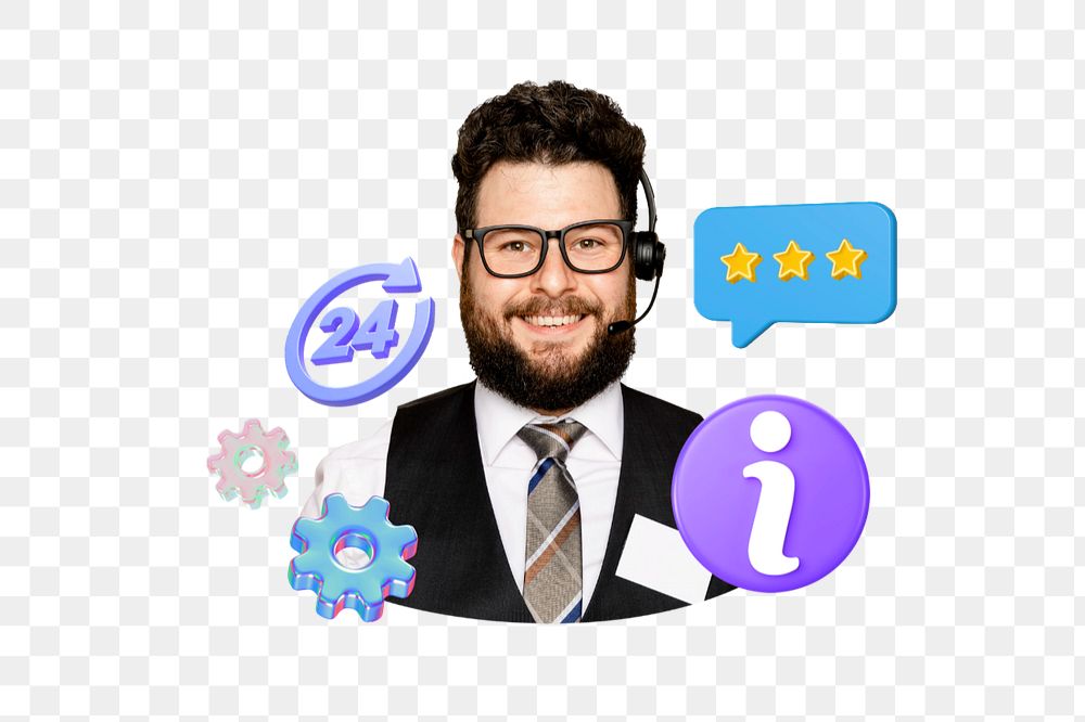 Customer service staff png, 3D business remix