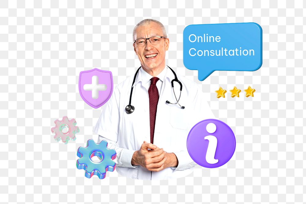 Online consultation png word, 3D healthcare remix