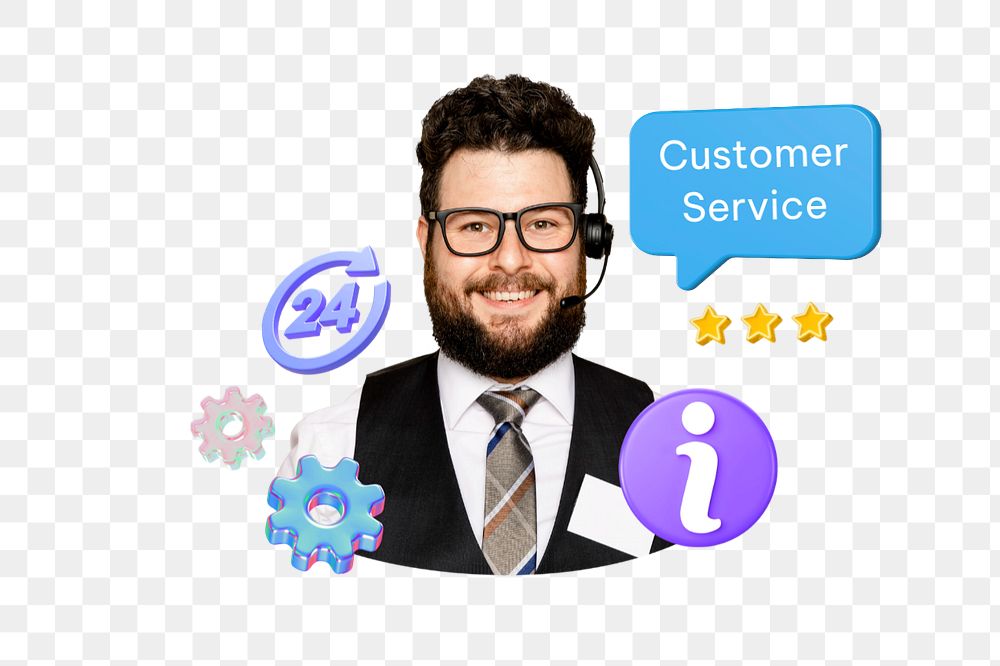 Customer service png word, 3D business remix