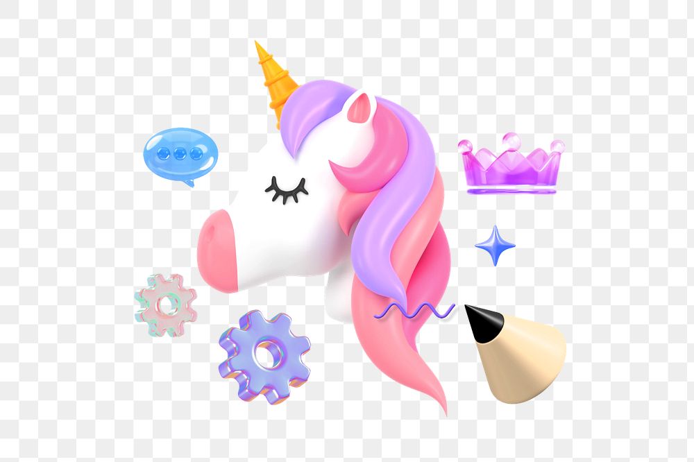 3D unicorn png, creative idea remix