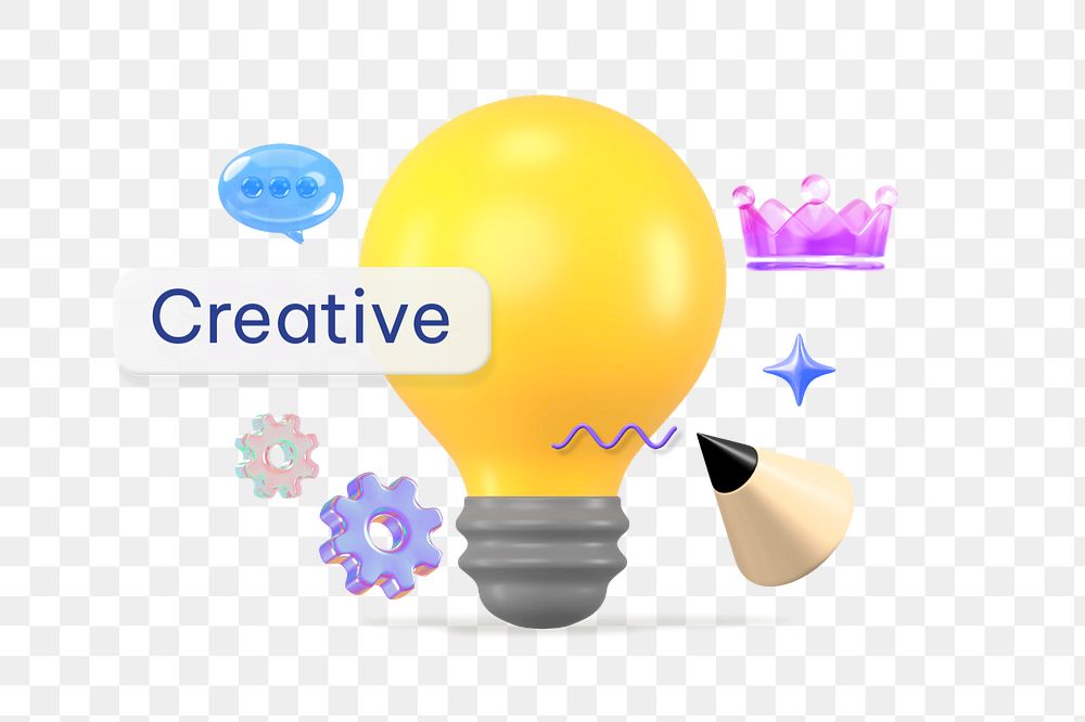 Creative png word, 3D light bulb remix