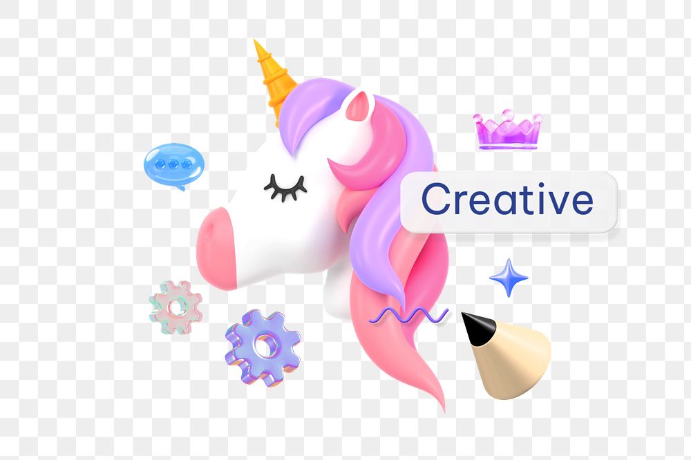 Creative png word, 3D unicorn remix