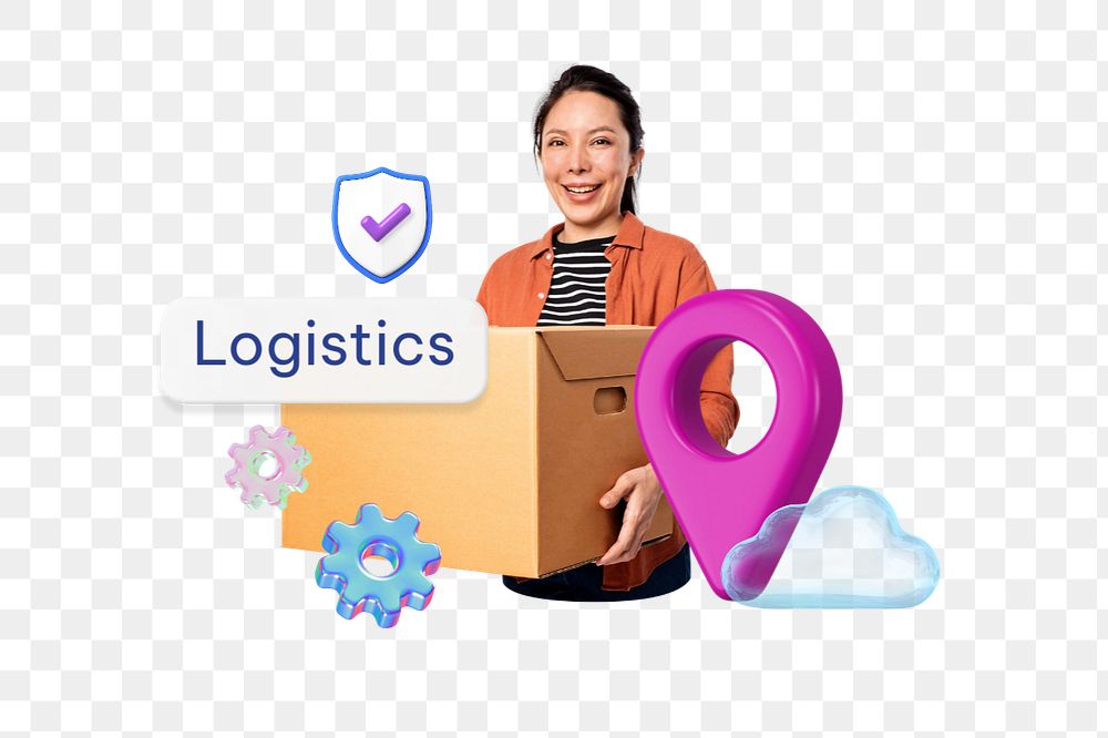 Logistics png word, supply chain management remix