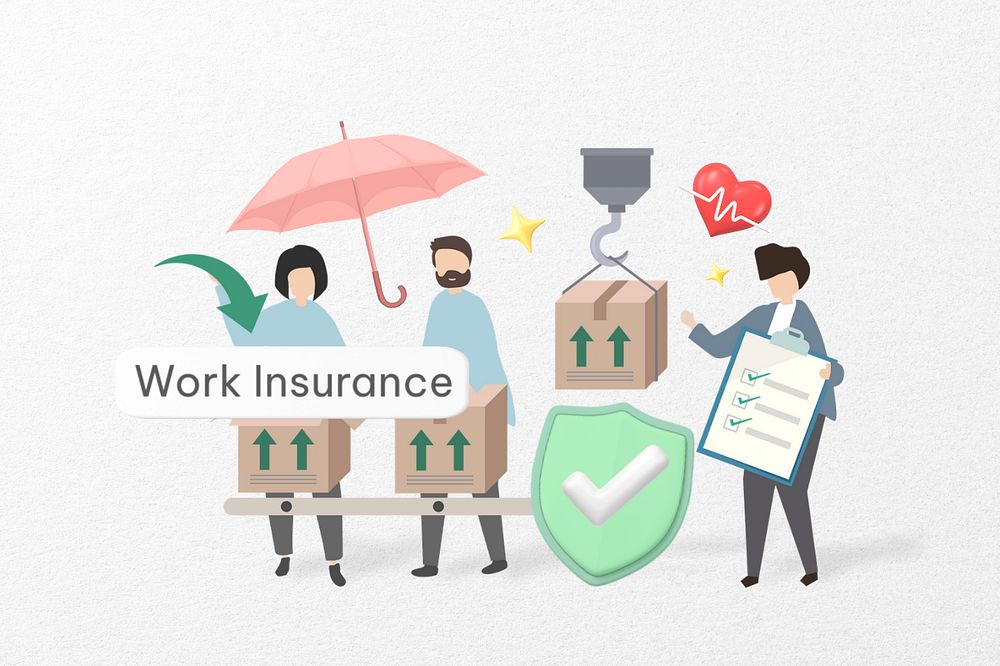 Work insurance word, security & protection remix