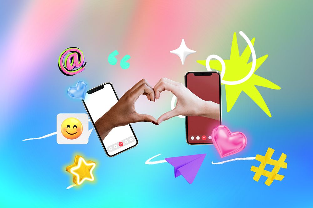 Long distance relationship, editable collage remix design