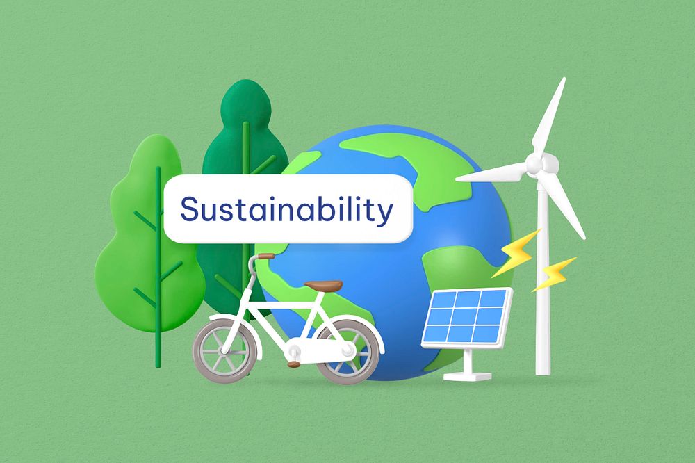 Sustainability word, 3D globe environment remix