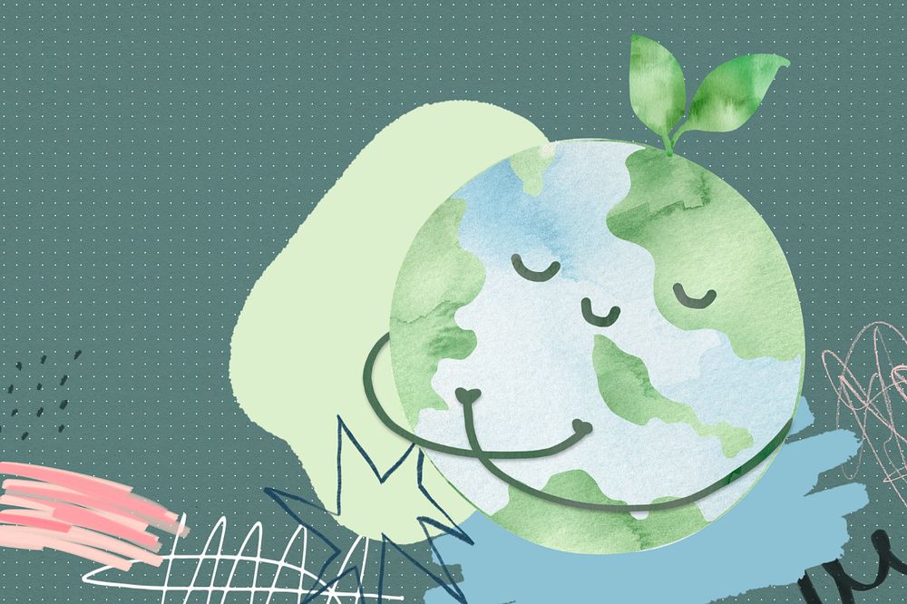 Cute green globe, environment collage art, editable design