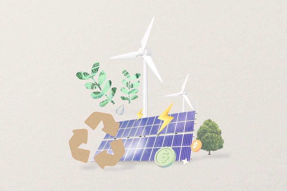 Solar cell, renewable energy technology, 3D environment remix