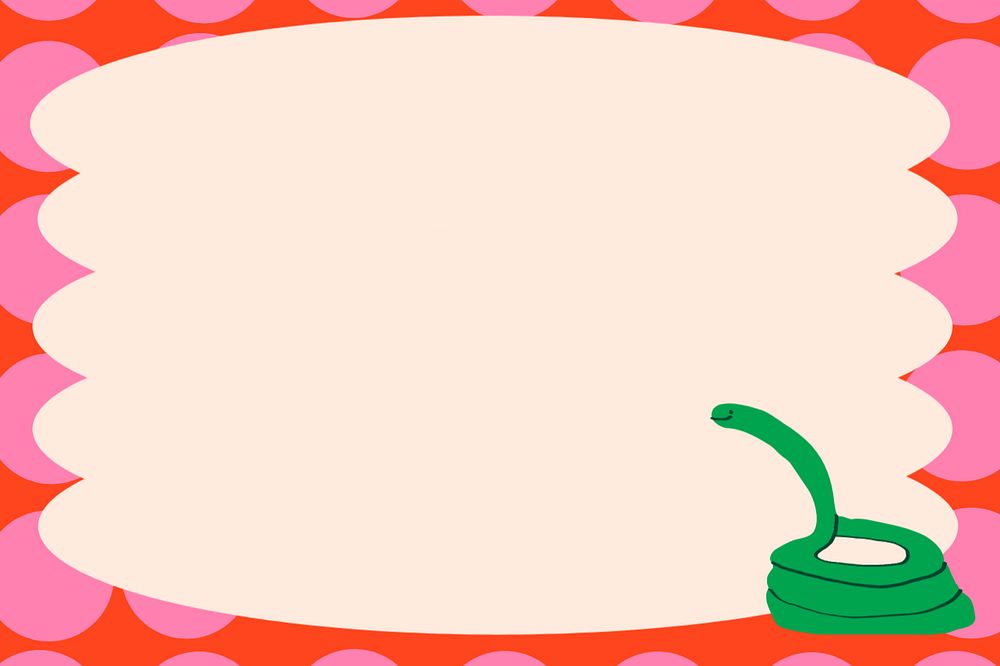 Pink funky frame background, cute snake doodle, editable design