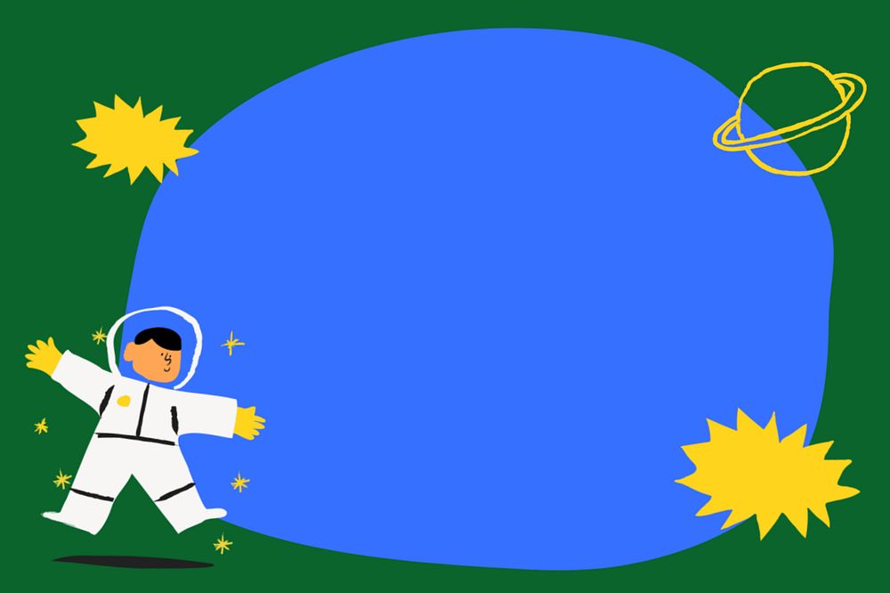 Cute astronaut frame background, blue and green editable design