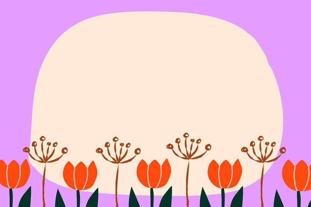 Tulip flower frame background, cute Spring doodle, editable design