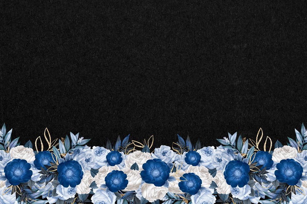 Black anemone flower background, Winter season border, editable design