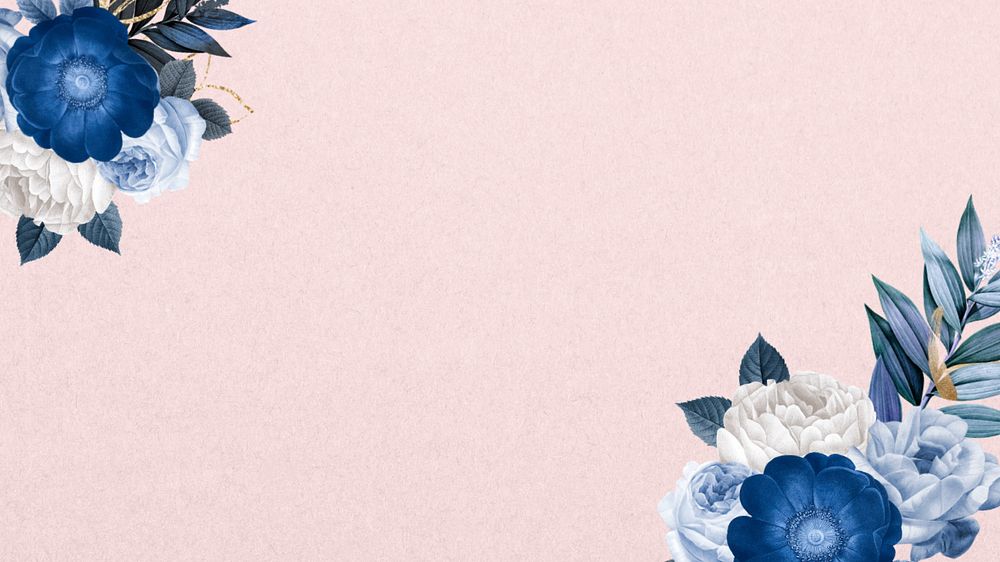 Pink anemone flower computer wallpaper, Winter border background, editable design