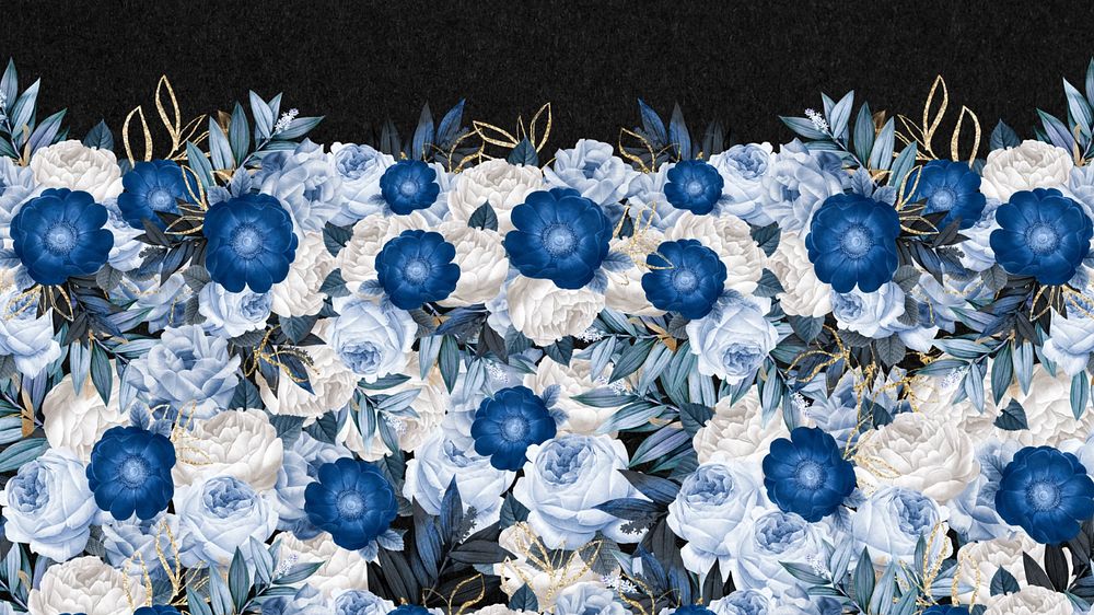 Blue anemone flower computer wallpaper, Winter season background, editable design