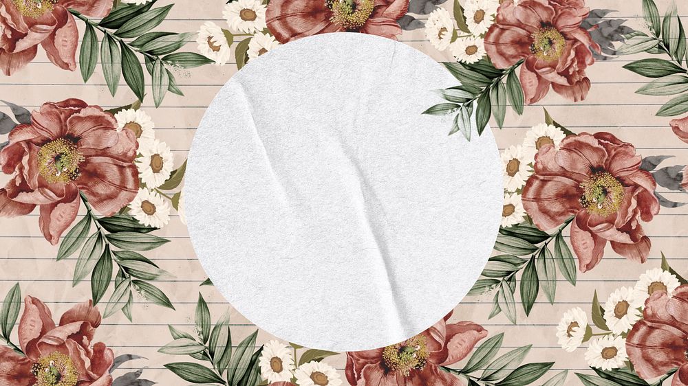 Pink vintage flower desktop wallpaper, circle frame background, editable design