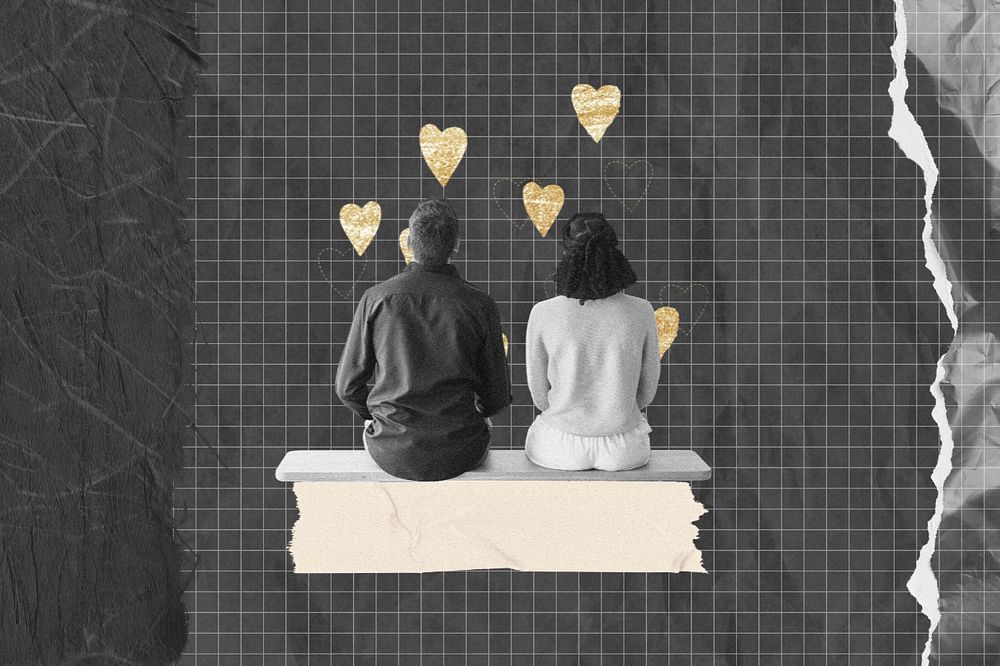 Couple aesthetic, man and woman sitting collage art, editable design