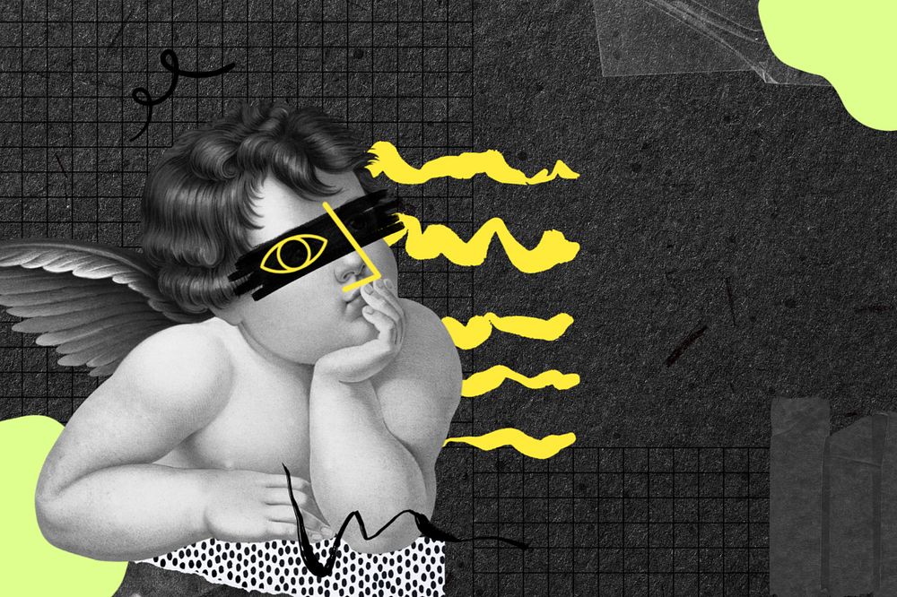 Cute vintage cherub, editable collage remix with copy space