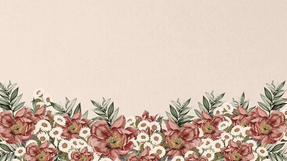 Vintage camellia flower HD wallpaper, beige aesthetic border background, editable design