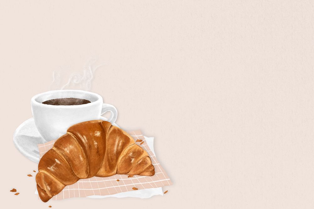 Beige croissant breakfast background, aesthetic food illustration, editable design