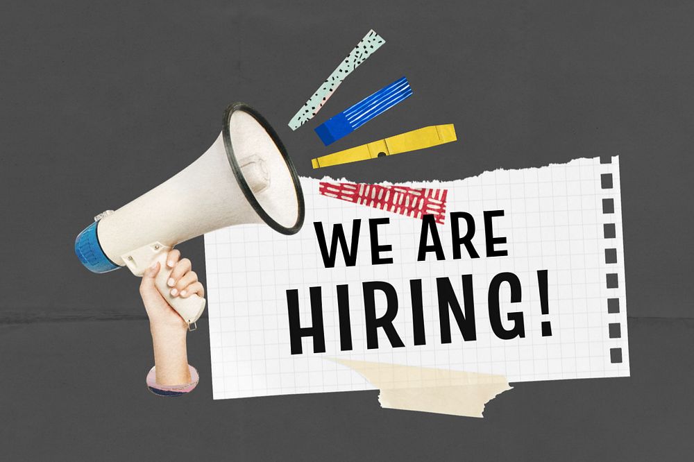 Editable reminder note, we're hiring collage remix design