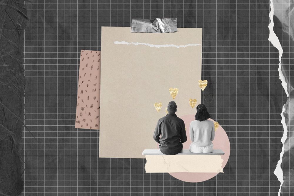 Couple aesthetic paper, man and woman sitting collage art, editable design