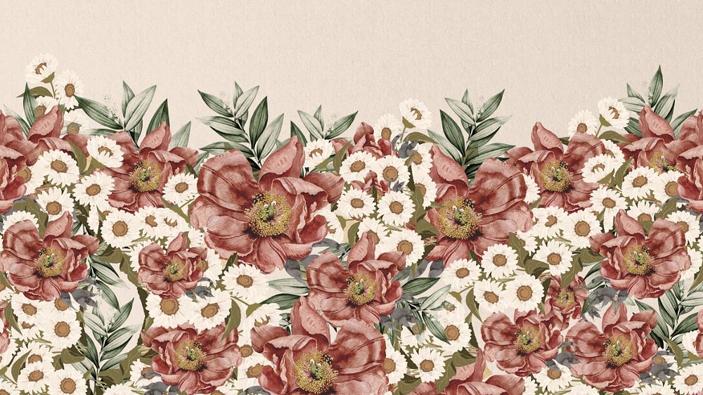 Vintage camellia flower HD wallpaper, beige aesthetic background, editable design