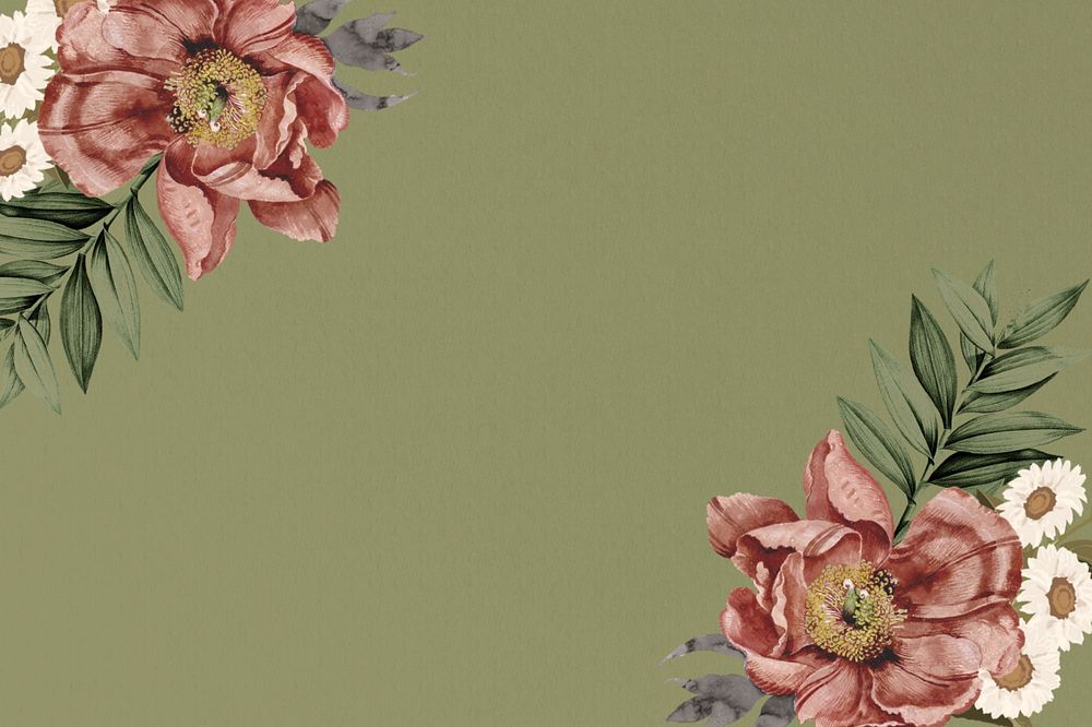 Vintage camellia flower background, green aesthetic illustration, editable design