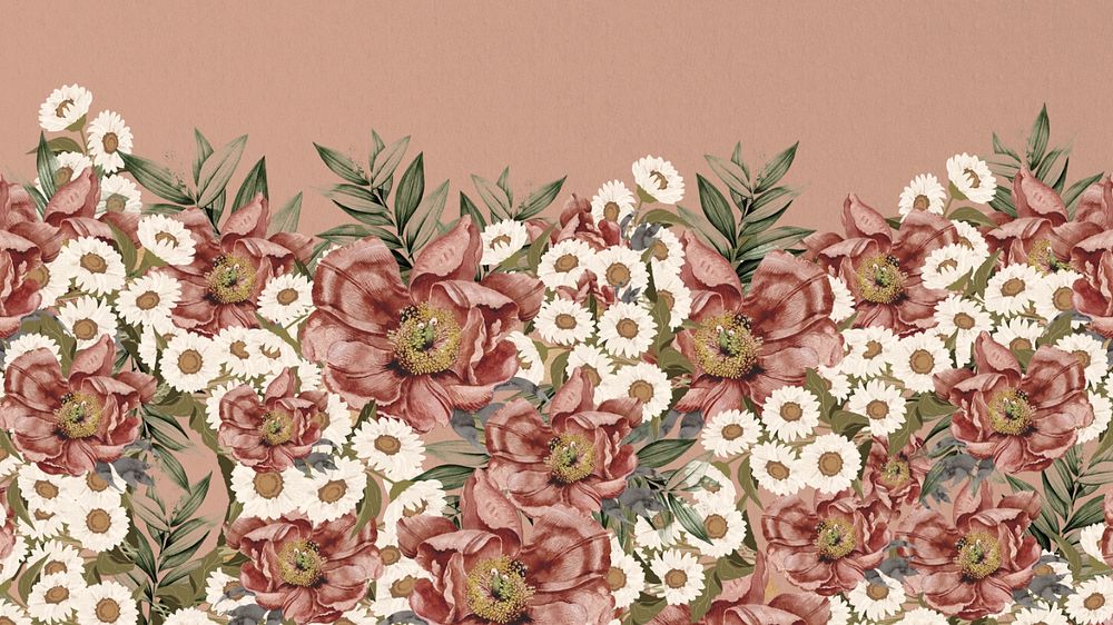 Vintage camellia flower HD wallpaper, beige aesthetic background, editable design