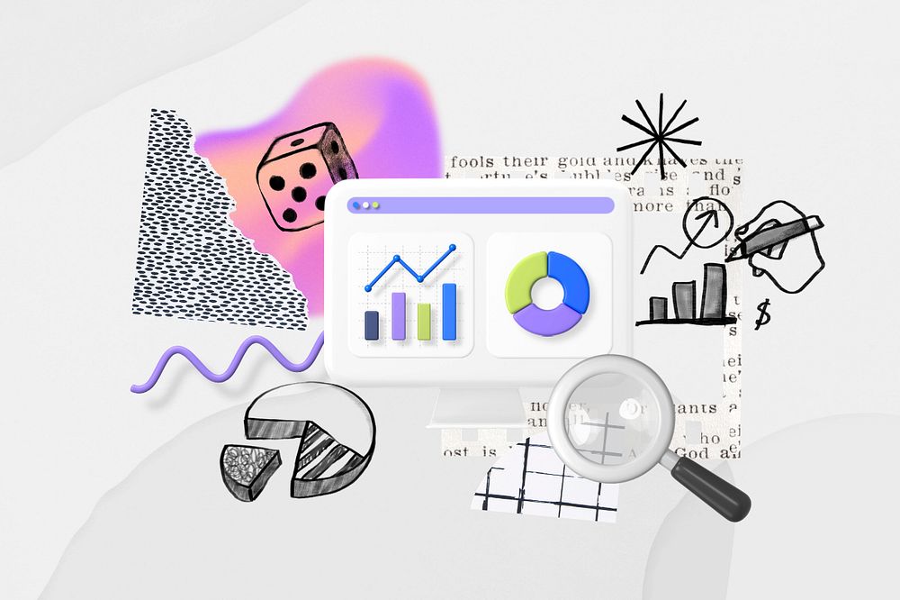 Business analysis computer, doodle remix, editable design