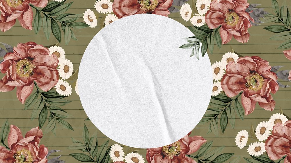 Pink vintage flower desktop wallpaper, circle frame background, editable design