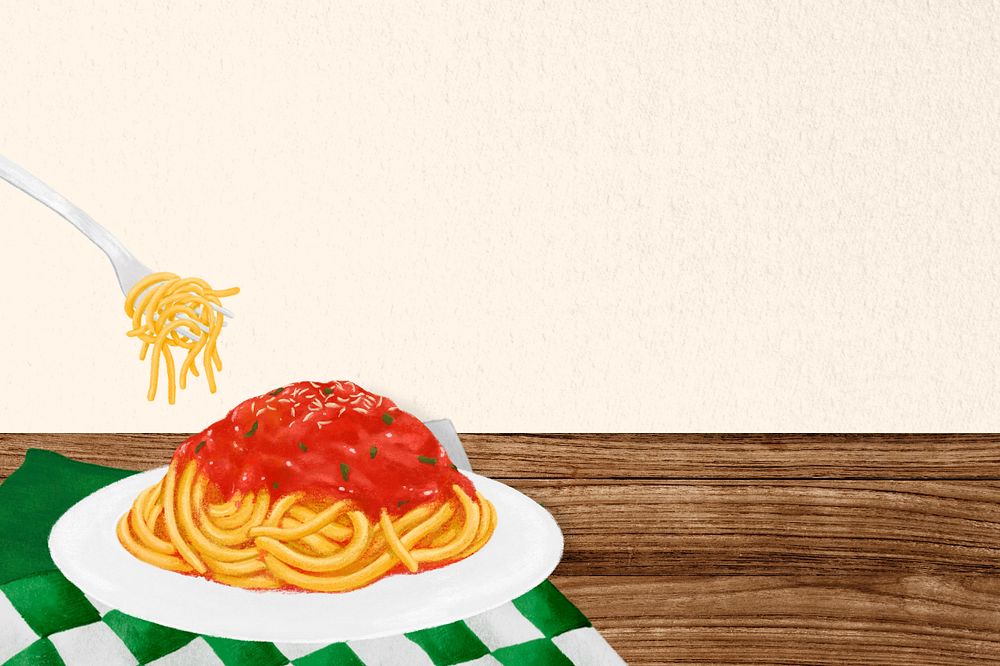 Delicious spaghetti background, beige border background, editable design