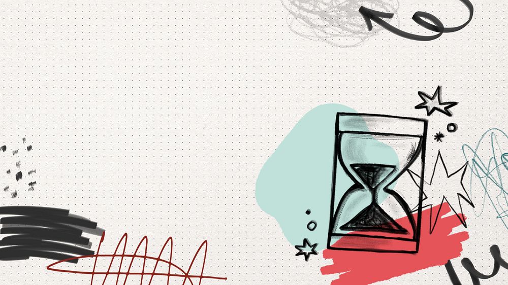 Hourglass doodle desktop wallpaper, editable time management collage remix