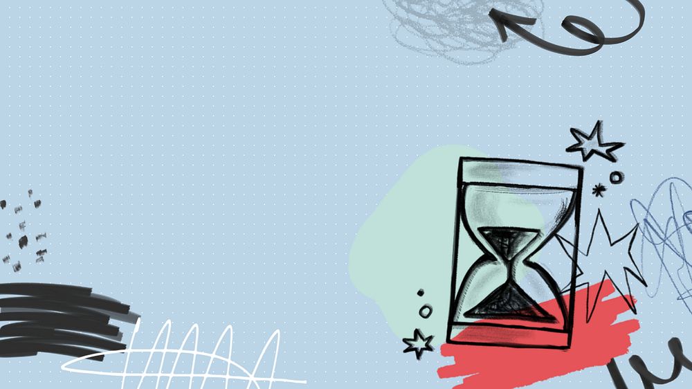 Hourglass doodle desktop wallpaper, editable time management collage remix