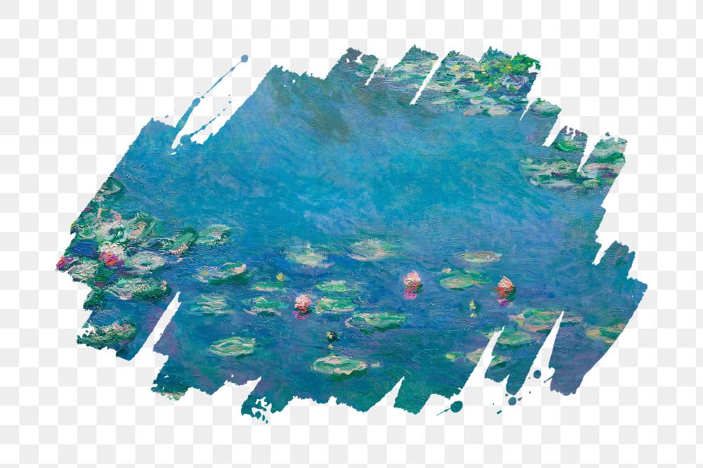 Paint stroke png mockup element, Monet's Water Lilies transparent background. Remixed by rawpixel.