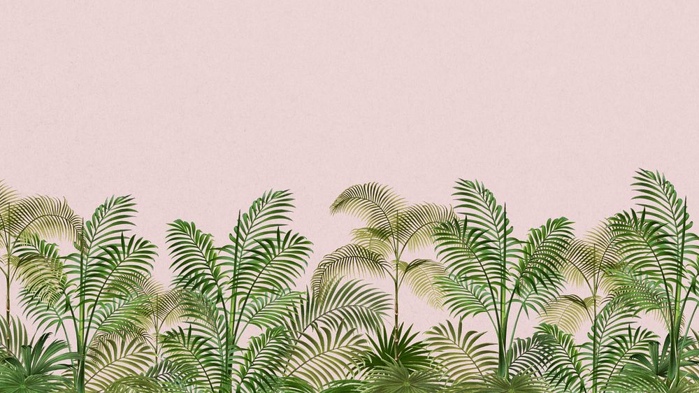 Tropical palm trees desktop wallpaper, botanical border background, editable design