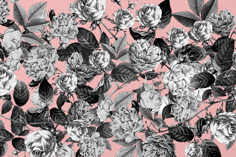 Vintage flower pattern, black and white, editable design