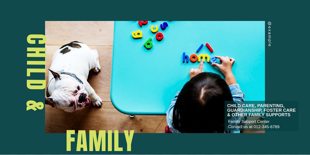 Child & family support Twitter post template, editable text