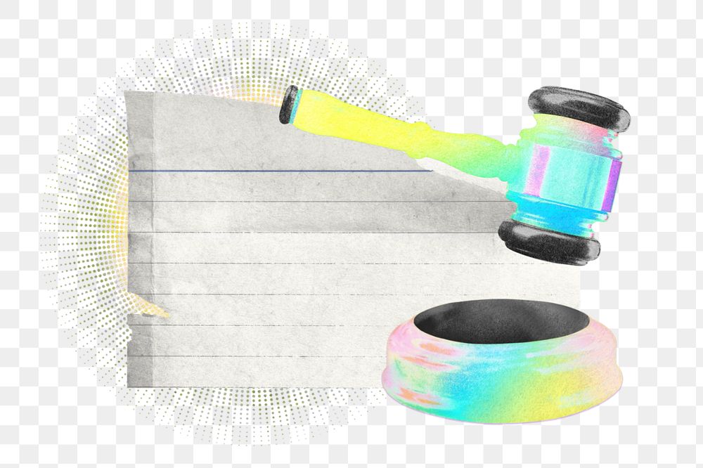 Gradient gavel png element, editable justice collage remix