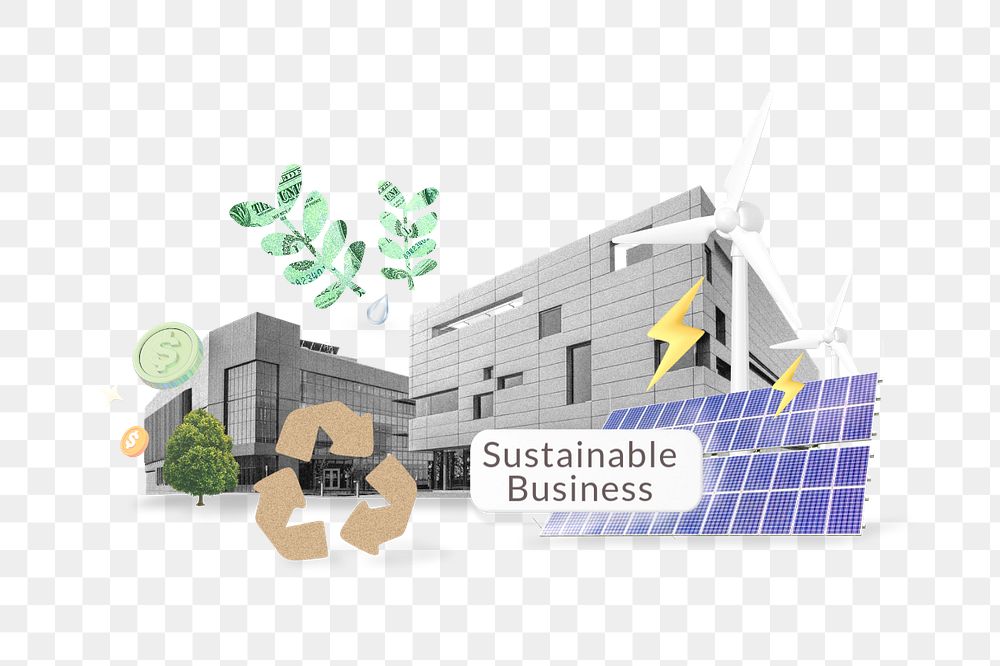 Sustainable business png word, environment remix