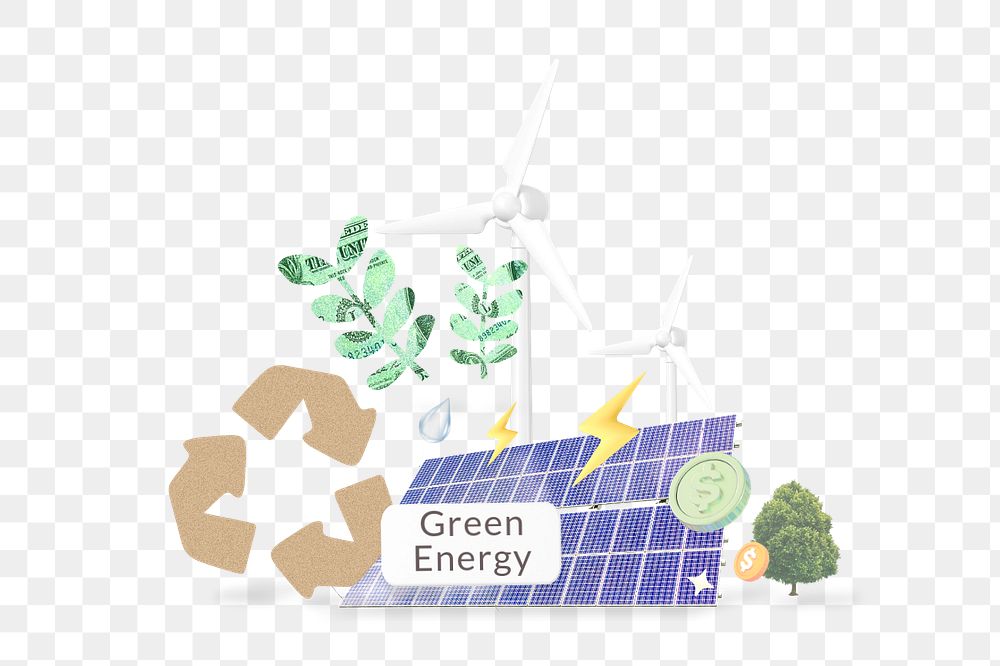 Green energy png word, environment remix