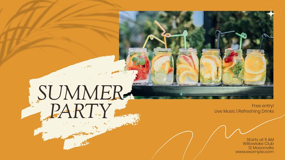 Summer Party blog banner template, editable text & design