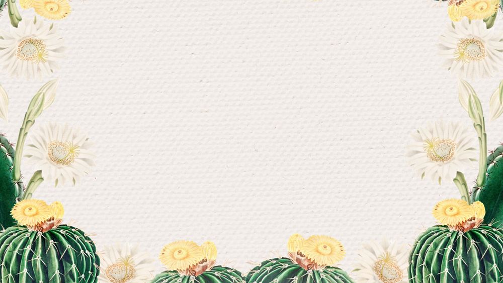 Cactus frame aesthetic desktop wallpaper, editable design