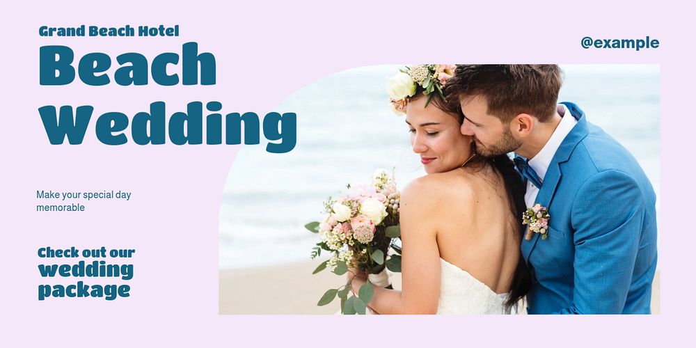 Beach wedding Twitter post template, editable text