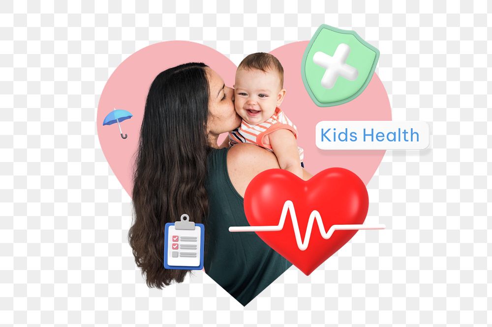 Kids health png word, healthcare remix