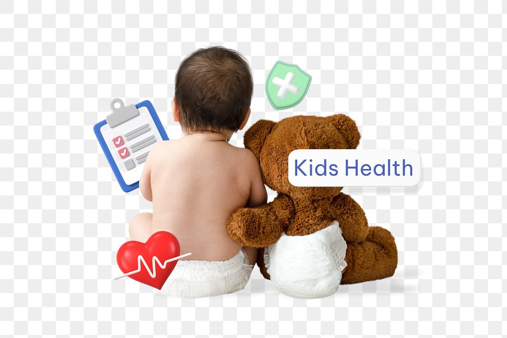 Kids health png word, healthcare remix