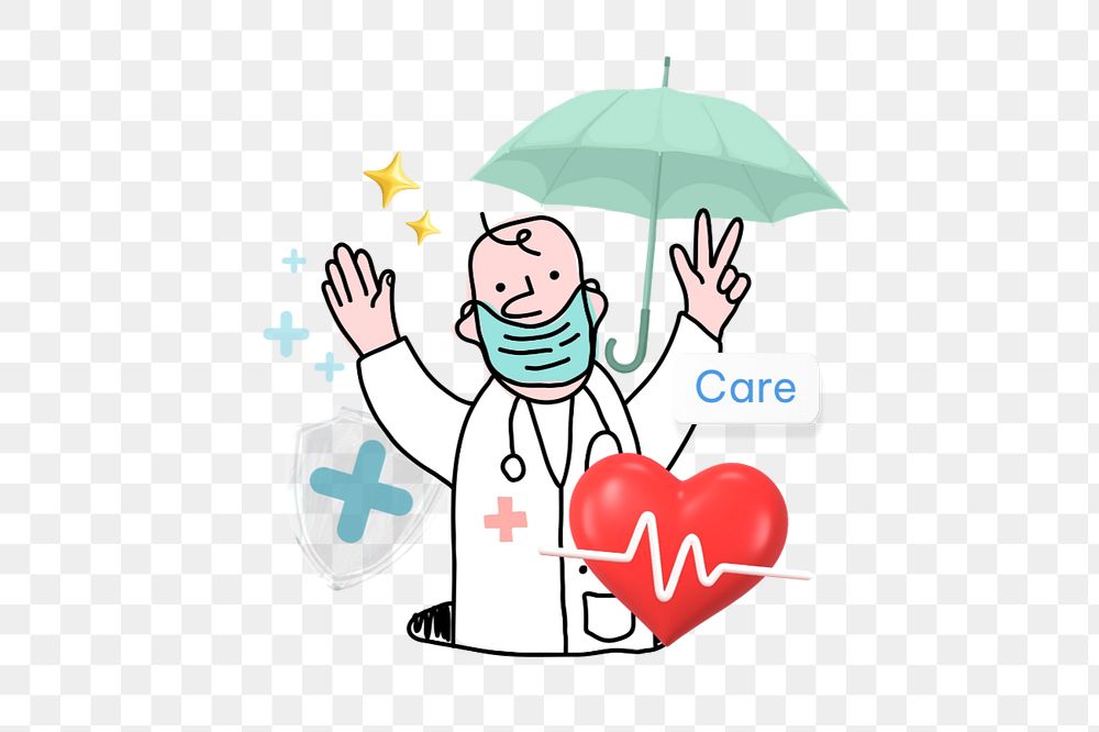 Care word png, doctor illustration remix