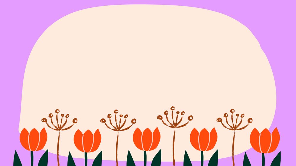 Tulip flower frame desktop wallpaper, cute Spring doodle, HD wallpaper, editable design