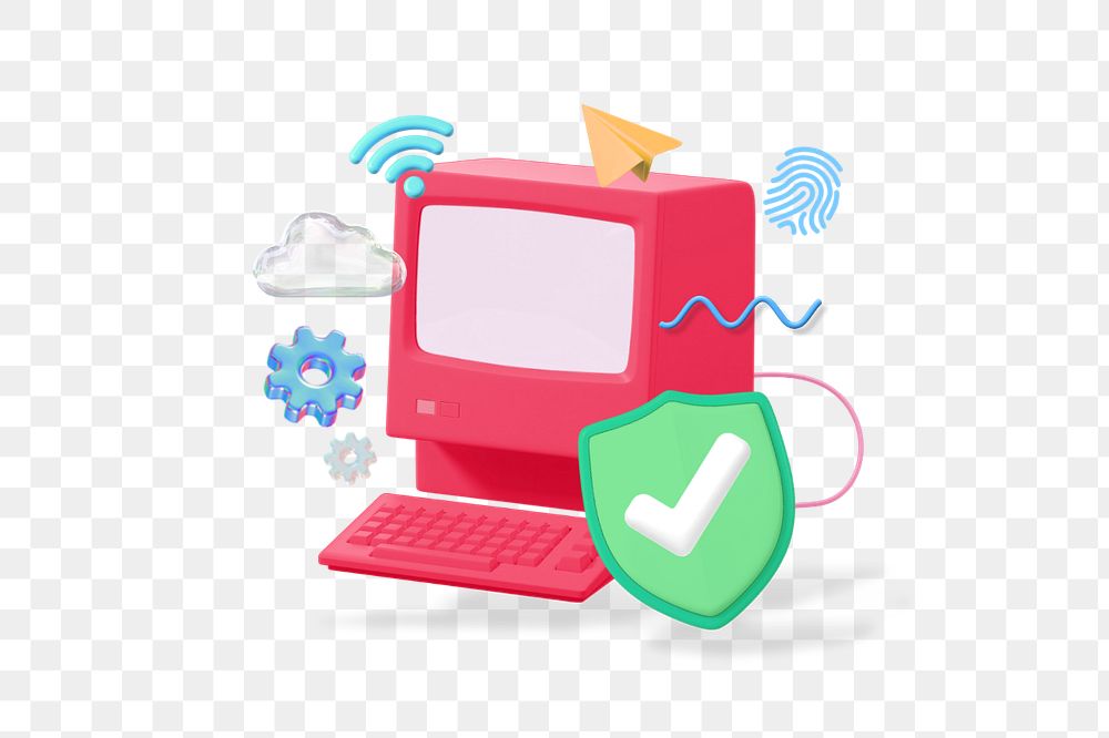 3D computer png, data security remix