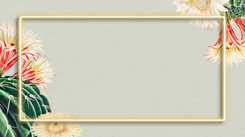 Cactus frame aesthetic desktop wallpaper, editable design