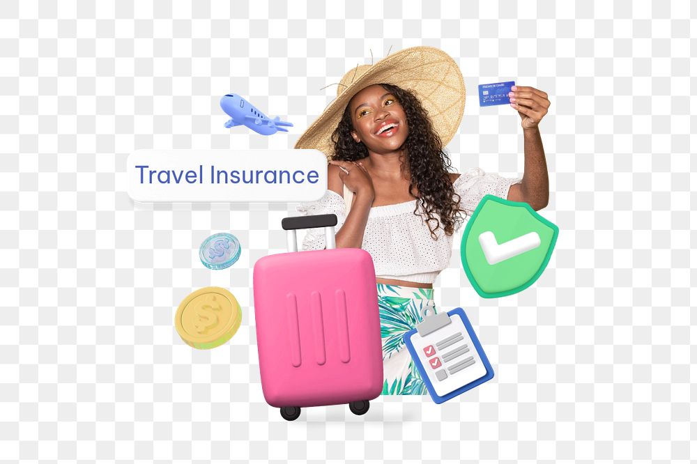 Travel insurance png word, security & protection remix